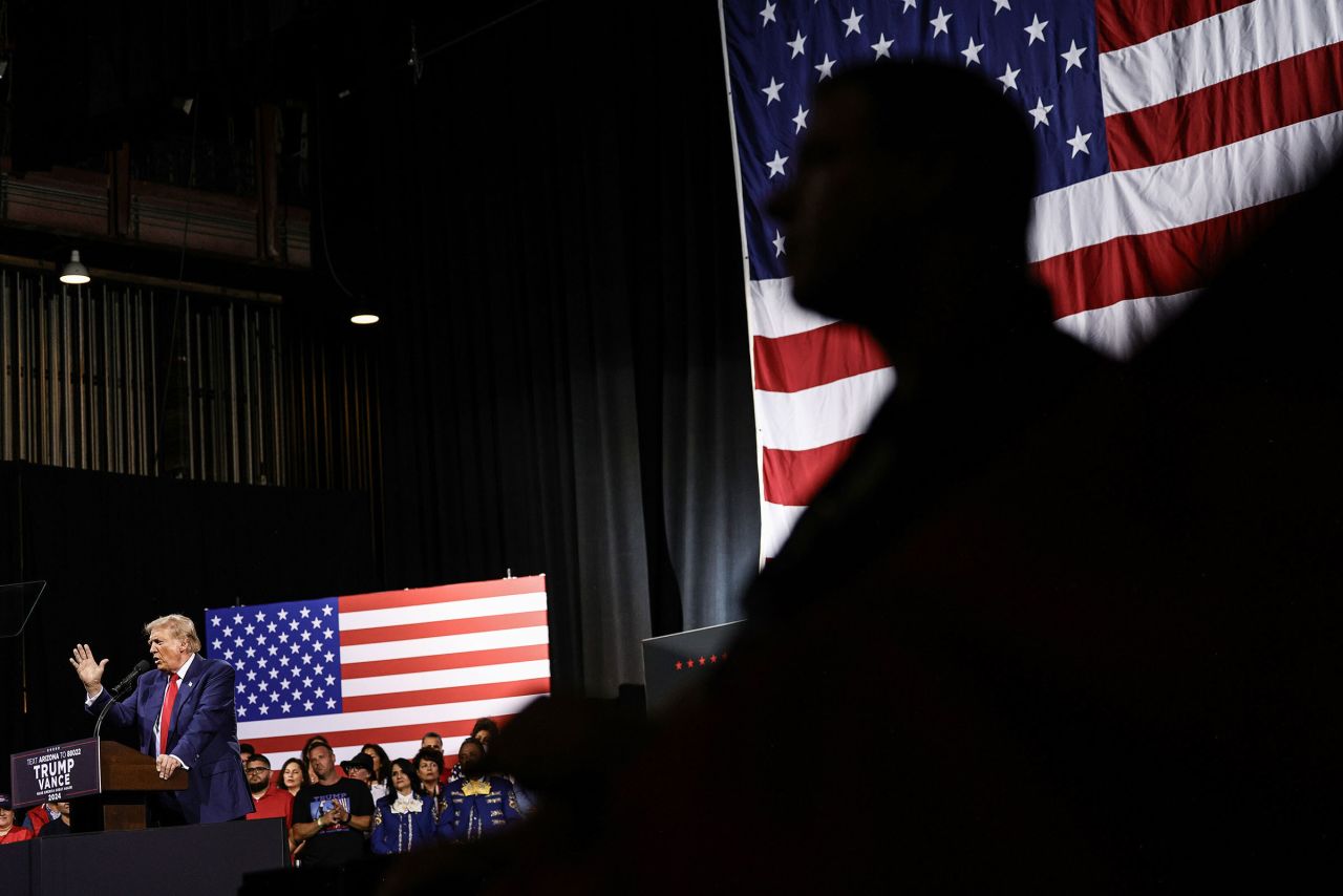 Former President Donald Trump speaks at a campaign rally at the Tucson Music Hall in Tucson, Arizona, on September 12. 