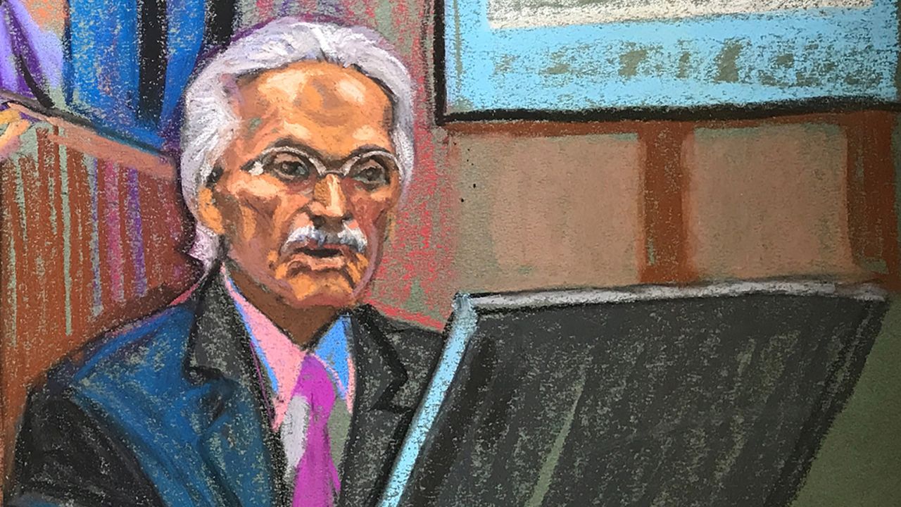 In this court sketch, “tabloid king” David Pecker returns to the stand in Manhattan Criminal Court in New York on Thursday.