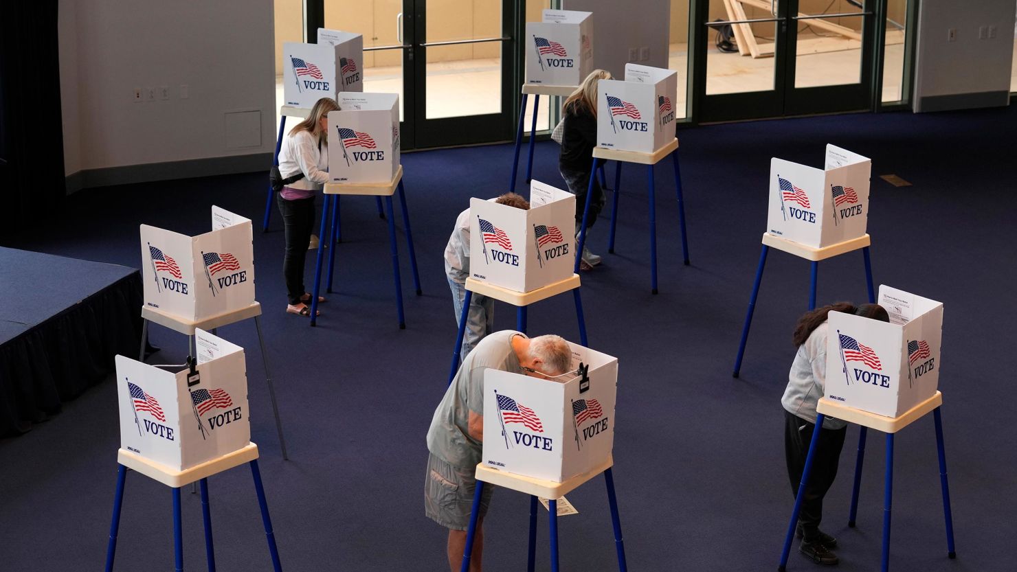 Voters work on their ballots at a polling place at the Ronald Reagan Presidential Library on November 5 in Simi Valley, California.
