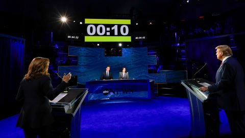 David Muir and Linsey Davis moderate the presidential debate in Philadelphia on Tuesday.