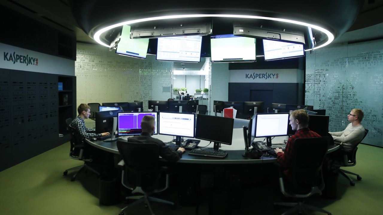 Employees of Russia's Kaspersky Lab work at the company's office in Moscow, Russia, in October 2017.