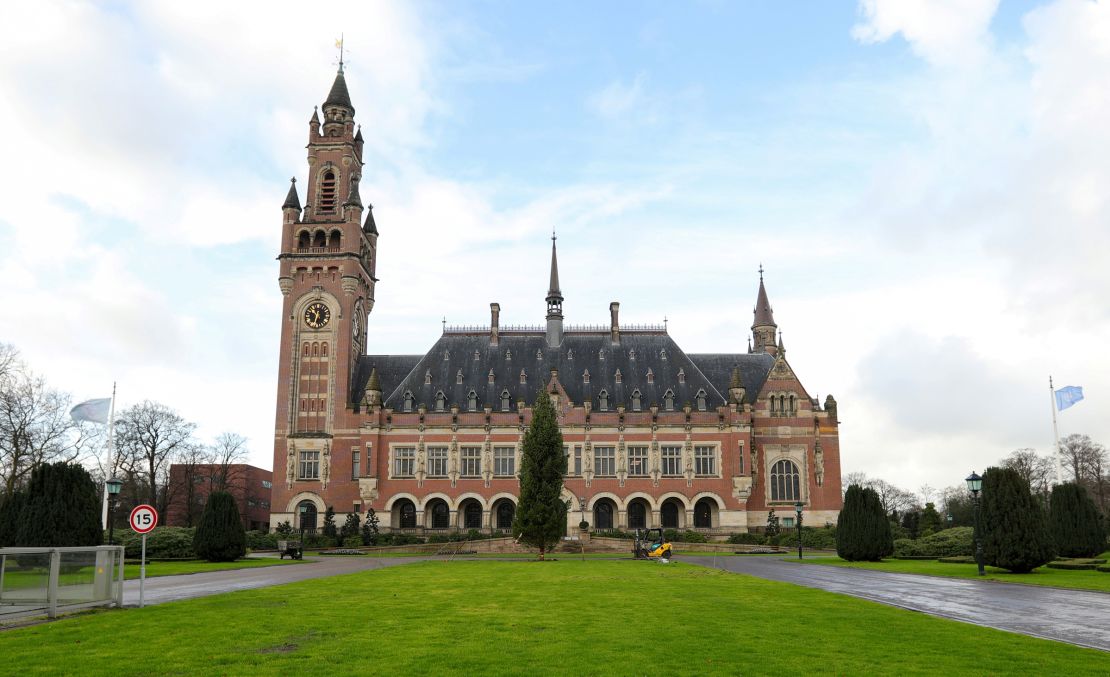 This 2019 photo shows a general view of the International Court of Justice ahead of hearings regarding accusations of genocide of Rohingya Muslim minority by Myanmar filed by Gambia, in The Hague, Netherlands. 