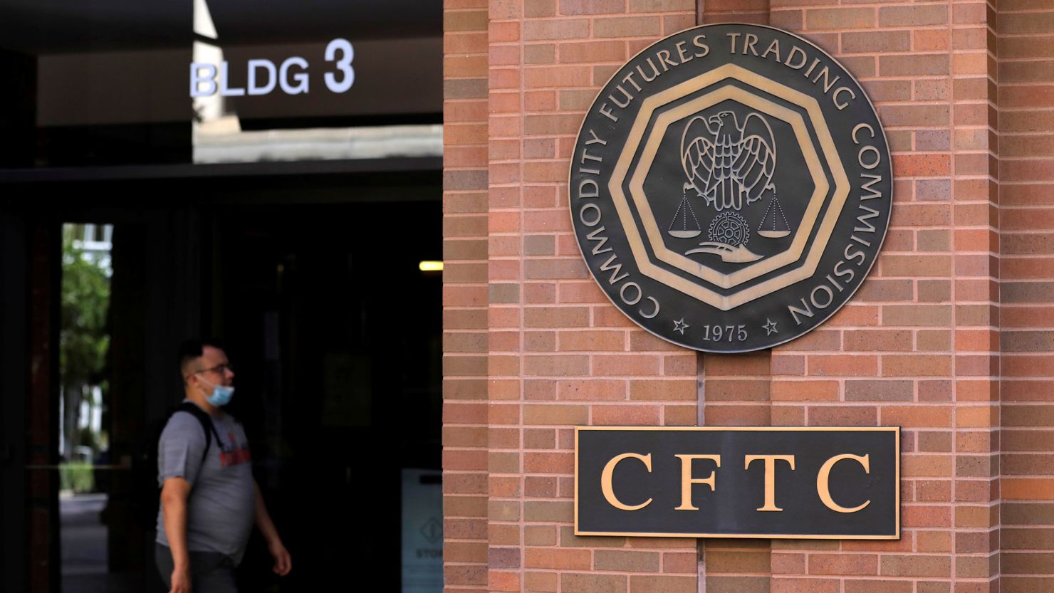 Signage is seen outside of the US Commodity Futures Trading Commission in Washington, DC, on August 30.