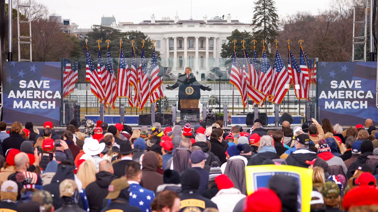 In this January 6, 2021 file photo, then-President Donald Trump speaks during a rally to contest the certification of the 2020 presidential election results in Washington, DC.