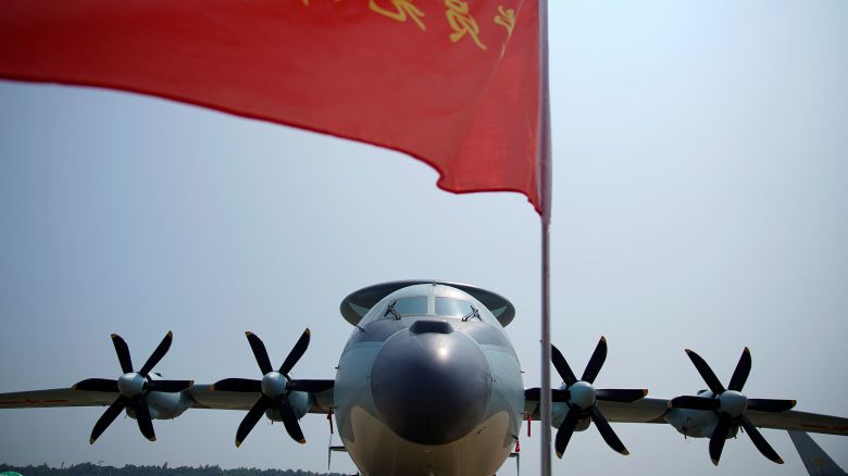 This 2021 photo shows a Shaanxi KJ-500 early warning aircraft at the China International Aviation and Aerospace Exhibition in Zhuhai, Guangdong province, China.