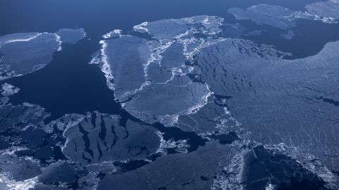 A general view of sea ice in the arctic ocean close the coast of Svalbard, Norway, in April 2023.