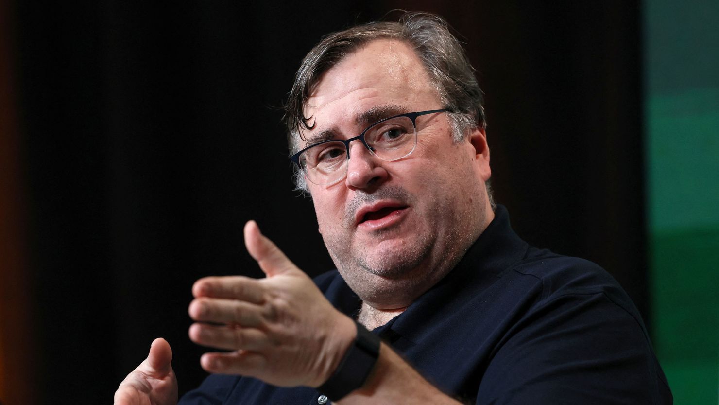 Reid Hoffman speaks during the Axios BFD event in New York on October 12, 2023. 