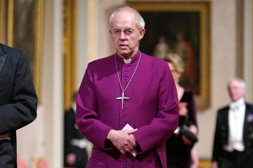 In this November 2023 photo, the Archbishop of Canterbury Justin Welby attends the State Banquet during the South Korean President state visit at Buckingham Palace in London.