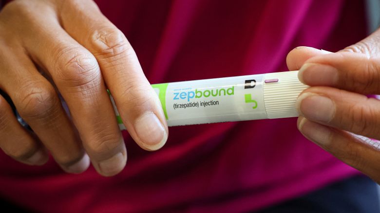 An injection pen of Zepbound is displayed in New York City in December 2023.