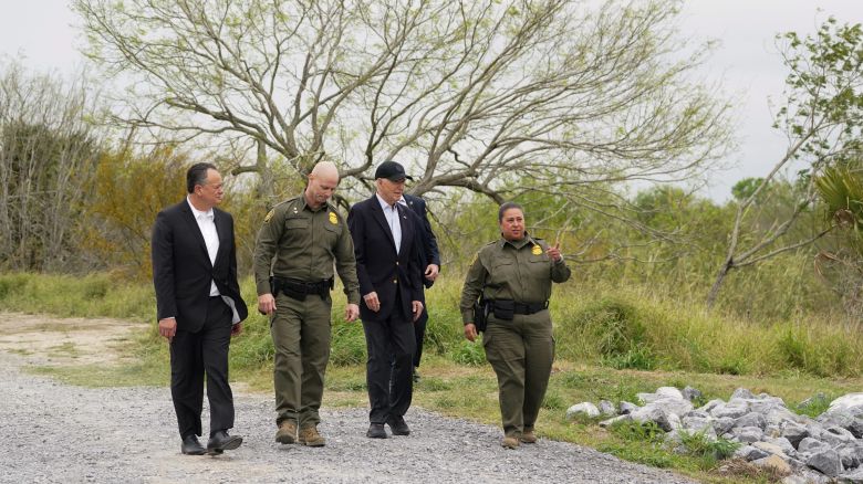 In this image from February 29, President Joe Biden receives a briefing at the US-Mexico border in Brownsville, Texas.