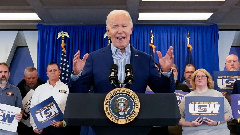 President Joe Biden delivers remarks at United Steel Workers headquarters in Pittsburgh, Pennsylvania, on April 17.