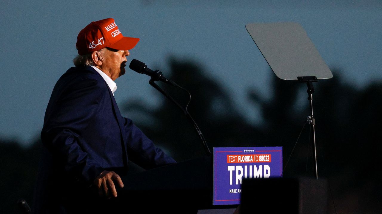 Former President Donald Trump speaks at a campaign rally in Doral, Florida, on July 9, 2024.