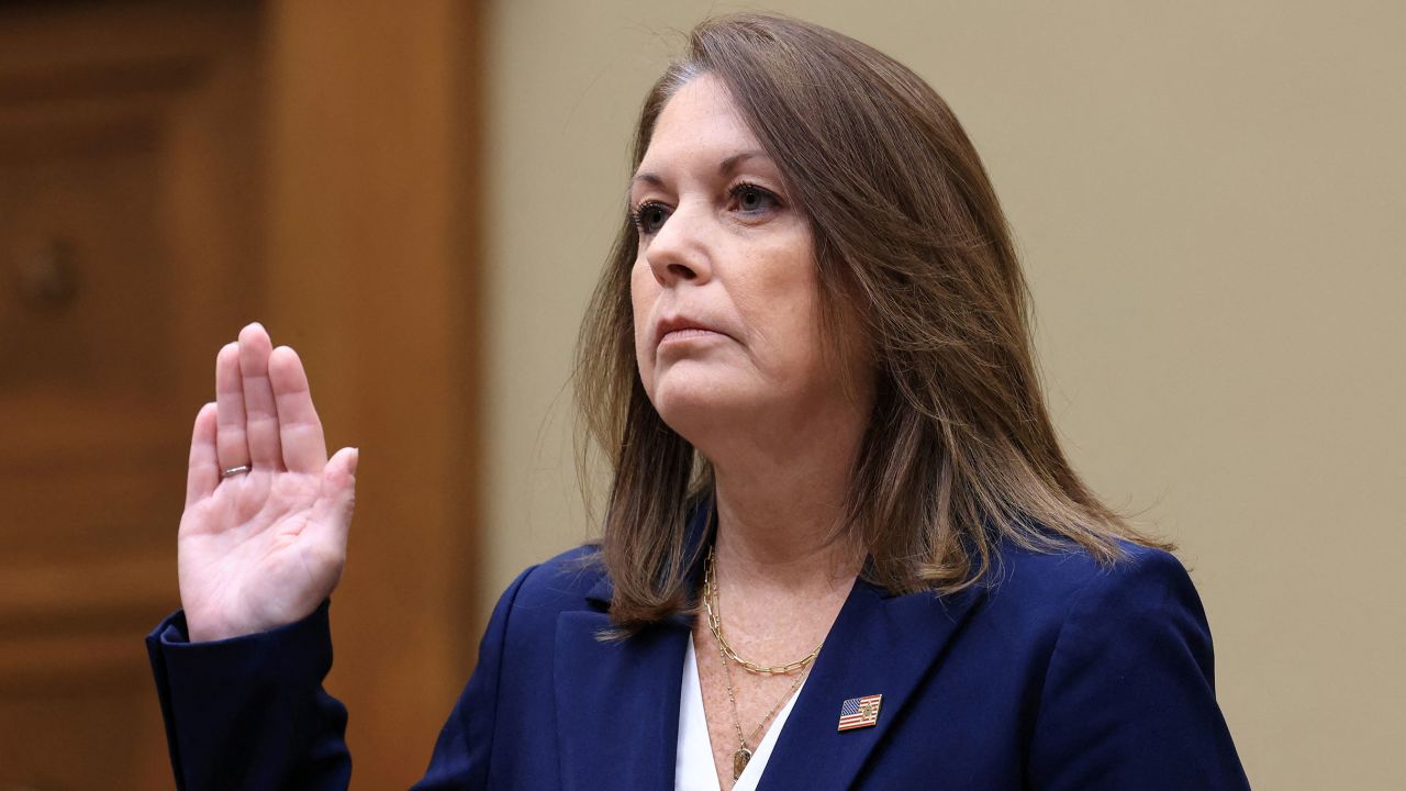 US Secret Service Director Kimberly Cheatle is sworn in during a House of Representatives Oversight Committee hearing on the security lapses that allowed an attempted assassination of Republican presidential nominee Donald Trump, on Capitol Hill in Washington, DC, on July 22. 