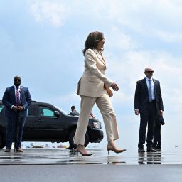 Vice President Kamala Harris walks to board Air Force Two at Indianapolis International Airport in Indianapolis, Indiana, on July 24, 2024.