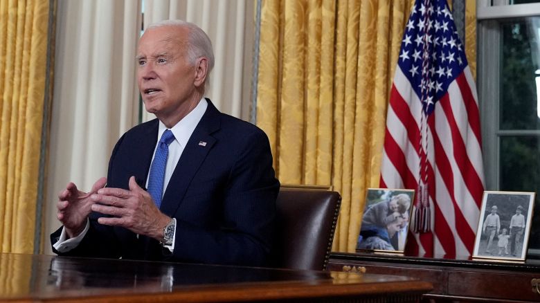 President Joe Biden addresses the nation from the Oval Office of the White House in Washington, Wednesday, July 24, 2024, about his decision to drop his Democratic presidential reelection bid.