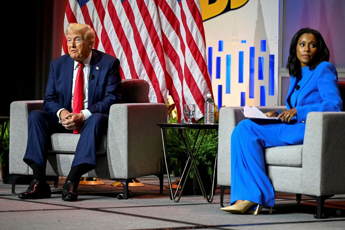 Former President Donald Trump speaks on a panel of the National Association of Black Journalists convention in Chicago on July 31.