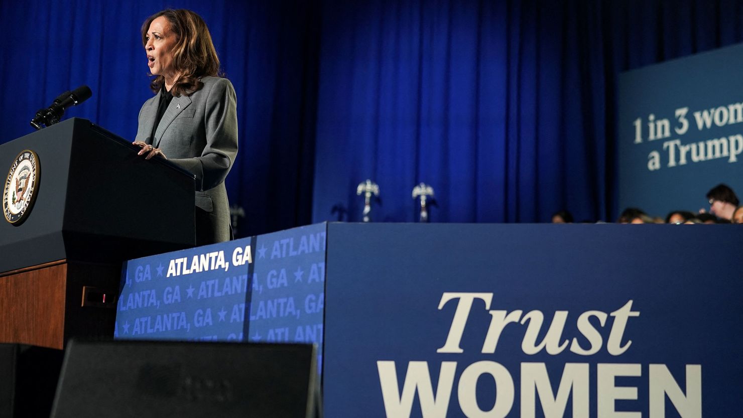 Vice President Kamala Harris speaks at a campaign event in Atlanta on September 20. 