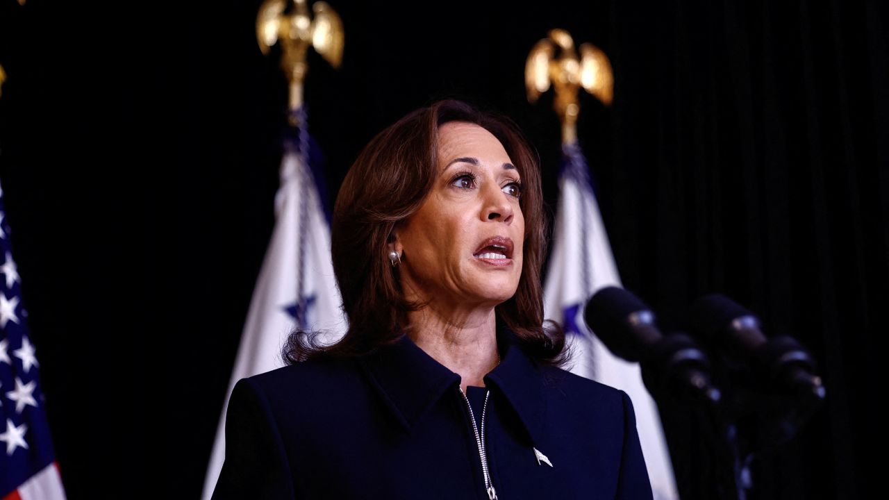 Vice President Kamala Harris delivers remarks in support of Israel during a visit to Josephine Butler Park Center in Washington, DC, on October 1. 