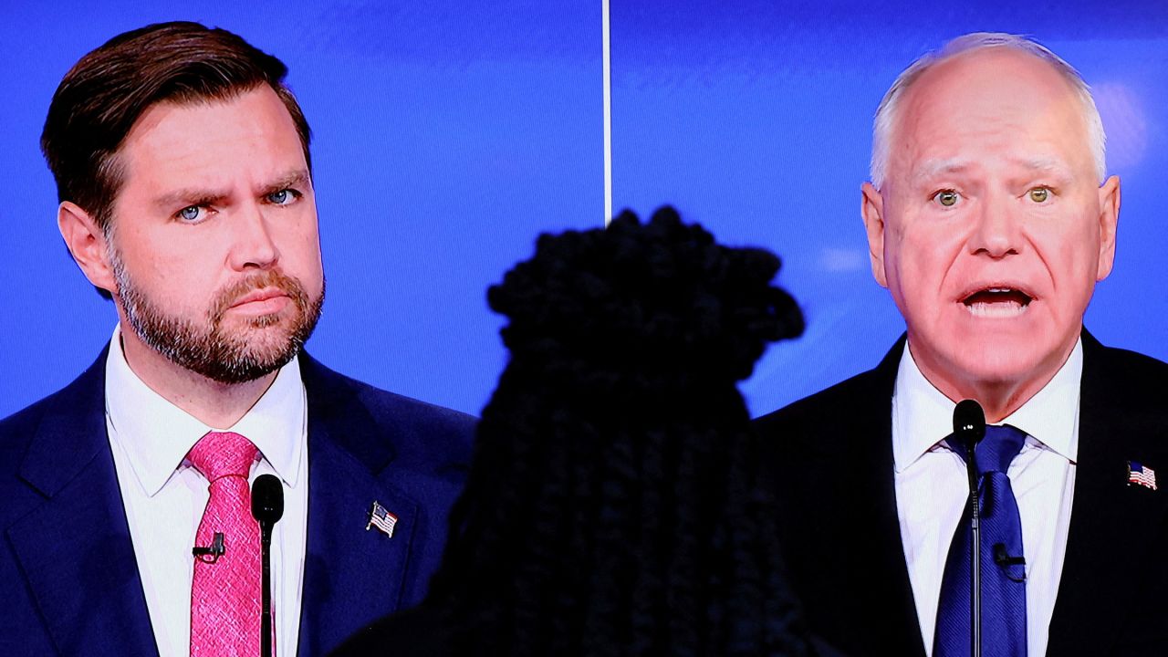 Sen. JD Vance and Minnesota Gov. Tim Walz participate in a debate at the CBS Broadcast Center on October 1 in New York City.