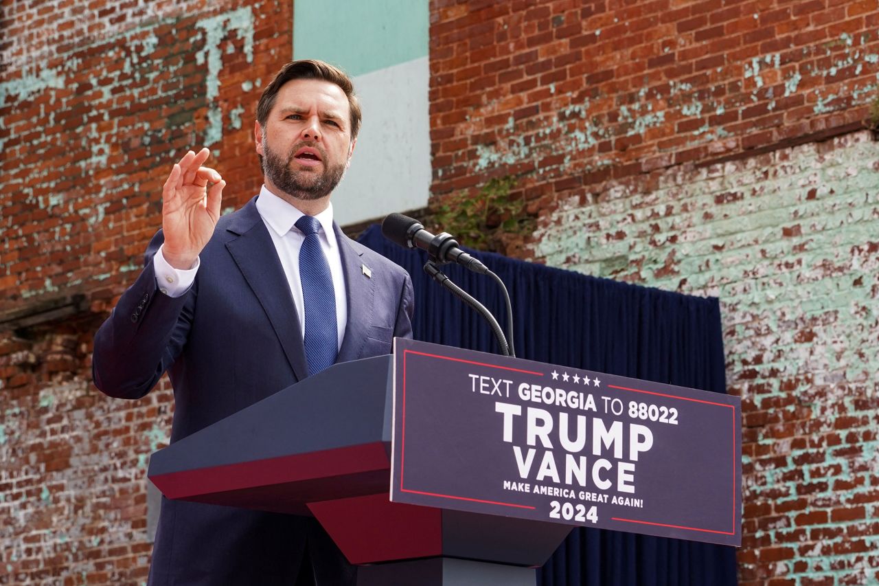 Sen. JD Vance speaks during a campaign event in Lindale, Georgia on Friday.