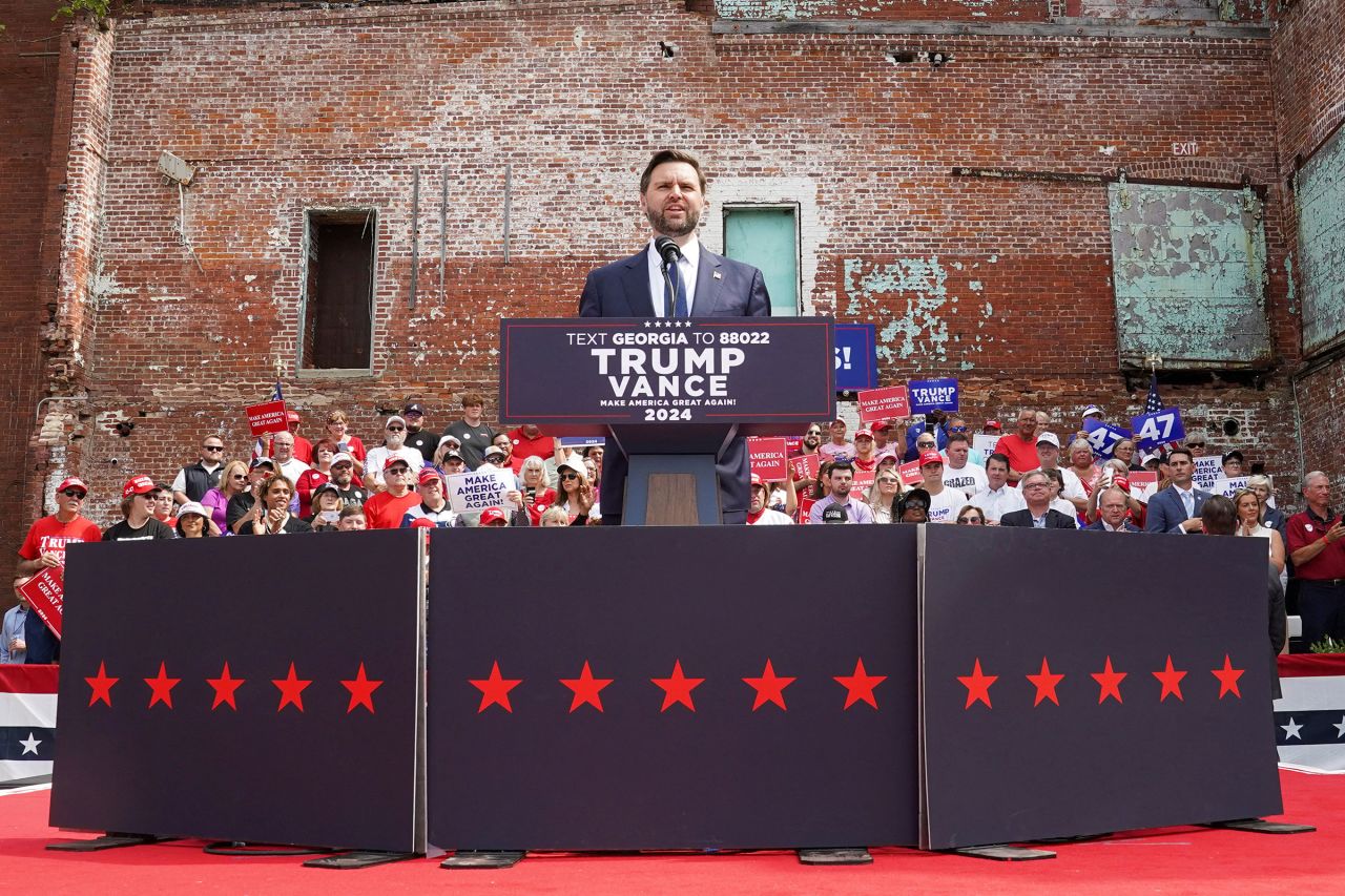 Sen. JD Vance speaks during a campaign event in Lindale, Georgia, on Friday.