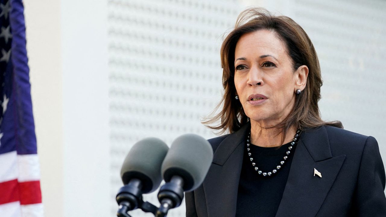 Vice President Kamala Harris speaks in Washington, DC, on October 7. 