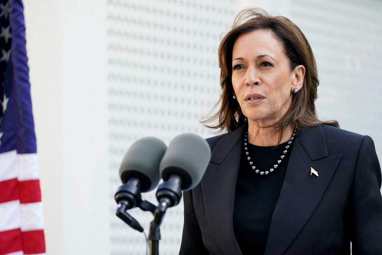 Vice President Kamala Harris speaks in Washington, DC, on October 7. 