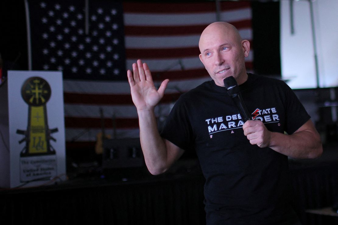 Ivan Raiklin speaks at the Rod of Iron Freedom Festival, which the organizers call "the largest open carry rally in America," in Greeley, Pennsylvania, on October 12. 