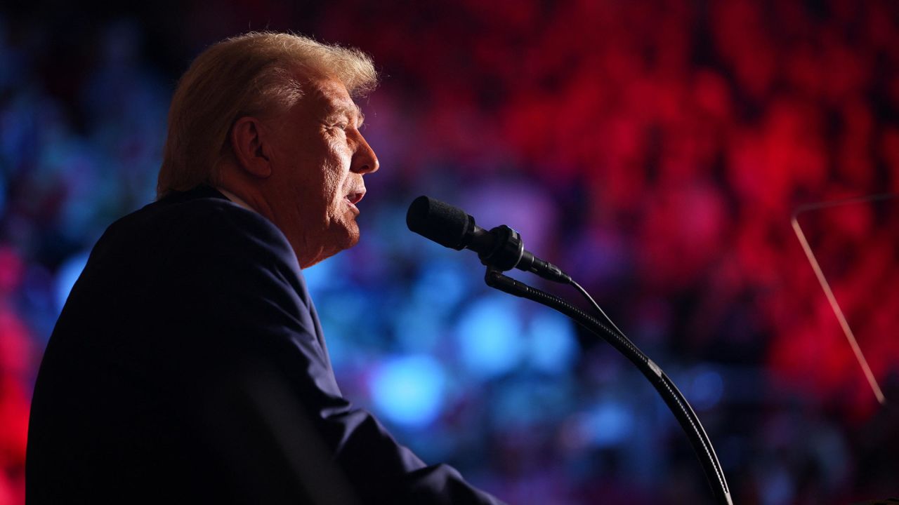 Former President Donald Trump attends a rally at Williams Arena at Minges Coliseum in Greenville, North Carolina, on October 21. 