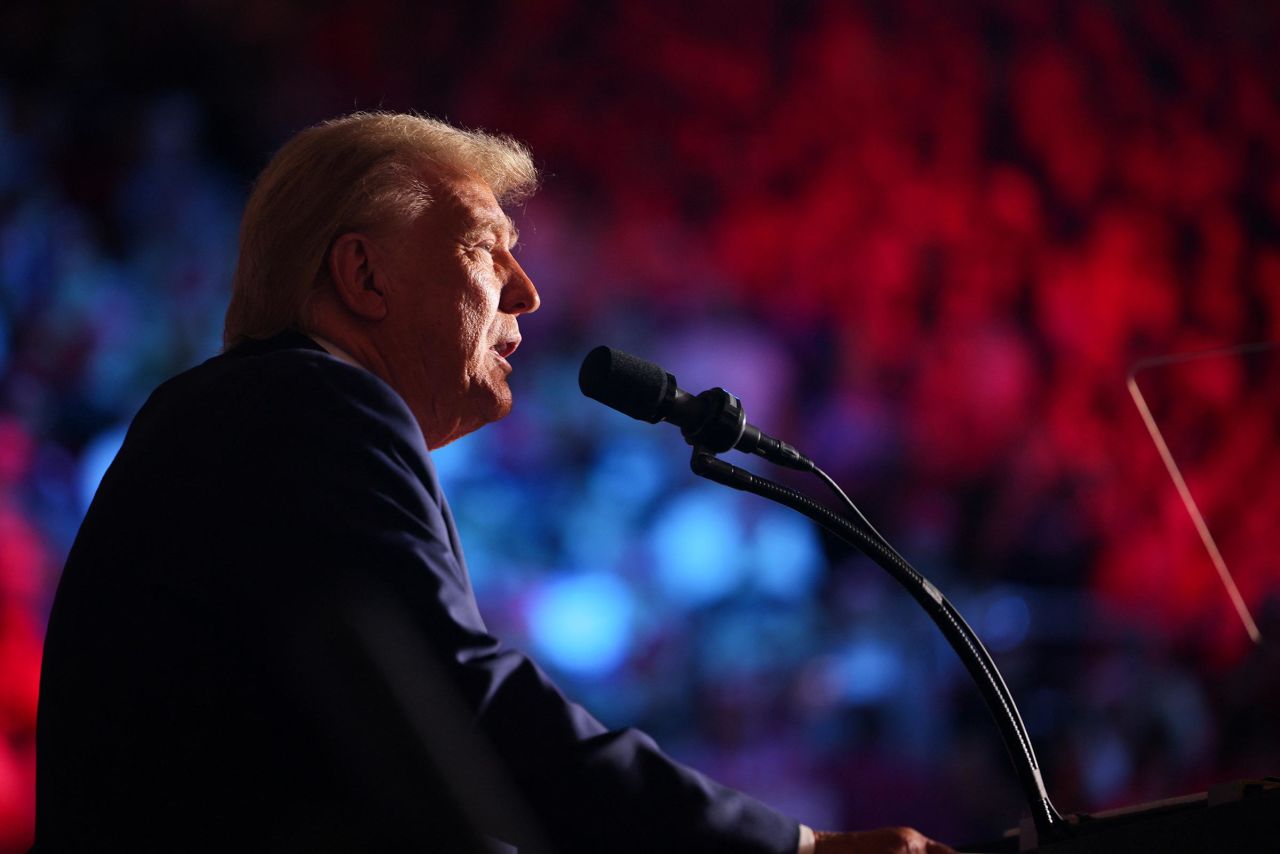 Former President Donald Trump attends a rally at Williams Arena at Minges Coliseum in Greenville, North Carolina, on October 21. 