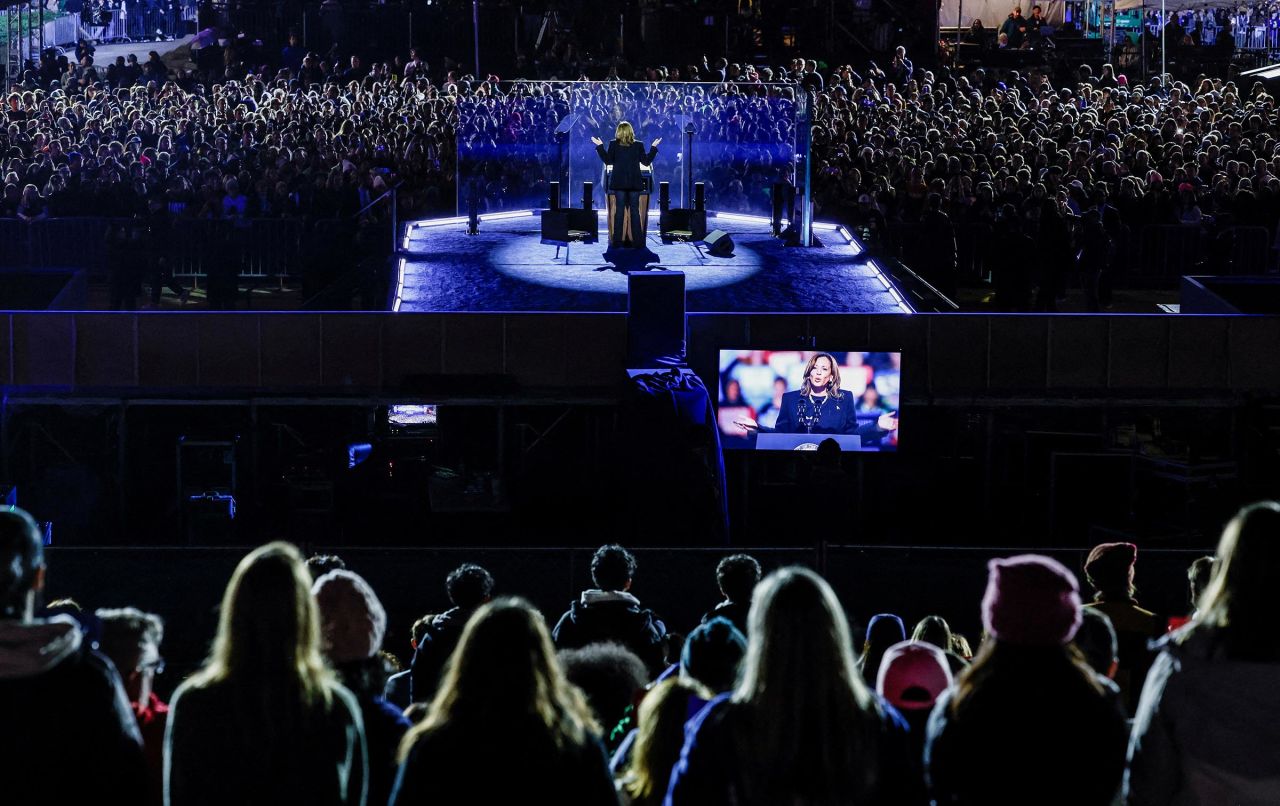 Vice President Kamala Harris speaks during a campaign rally in Philadelphia, Pennsylvania, on November 4. 