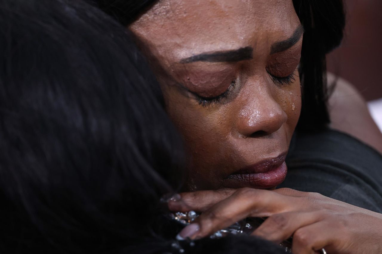 Supporters of Vice President Kamala Harris react following Harris' remarks, conceding 2024 U.S. presidential election to President-elect Donald Trump, at Howard University in Washington, DC, on November 6. 