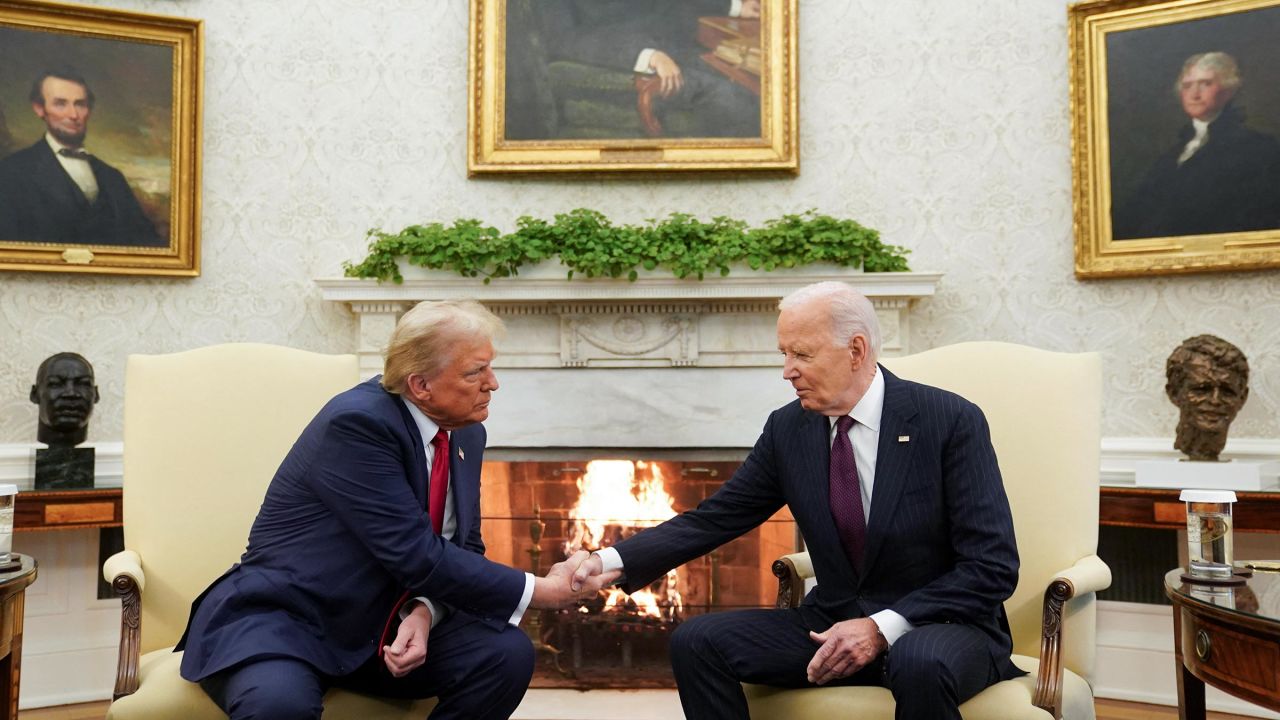 President Joe Biden meets with President-elect Donald Trump in the Oval Office at the White House in Washington, DC, on November 13. 