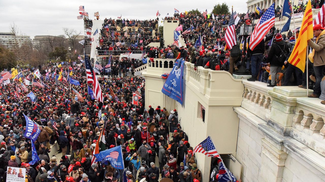 Supporters of then-President Donald Trump gather in front of the US Capitol Building in Washington, DC, on January 6, 2021. 