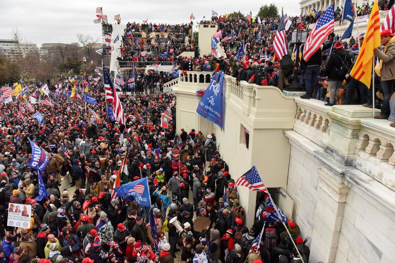 Supporters of then-President Donald Trump gather in front of the US Capitol Building in Washington, DC, on January 6, 2021. 