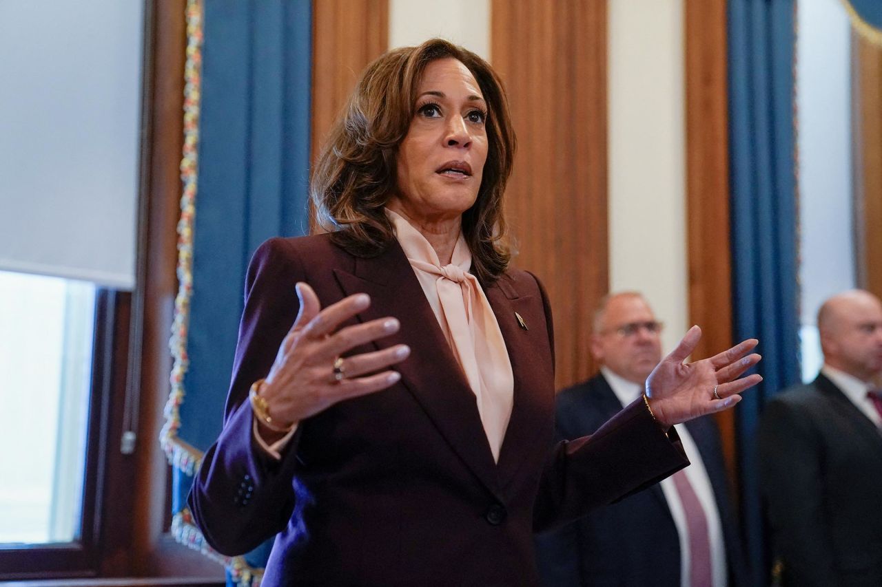 Vice President Kamala Harris speaks to reporters, after a joint session of Congress to certify Donald Trump's election at the US Capitol in Washington, DC, on January 6. 