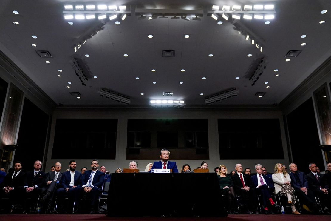 Pete Hegseth testifies before a Senate Committee on Armed Services confirmation hearing on Capitol Hill in Washington, DC, on January 14, 2025.