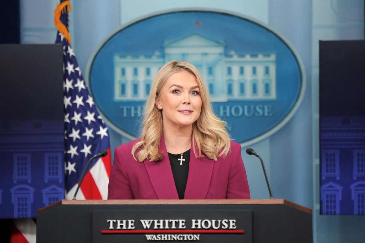 White House Press Secretary Karoline Leavitt delivers remarks during her first daily briefing at the White House, in Washington, DC, on January 28, 2025. 