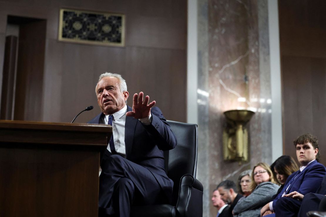 Robert F. Kennedy Jr. testifies before a Senate Finance Committee confirmation hearing on Capitol Hill in Washington, DC, on January 29, 2025. 