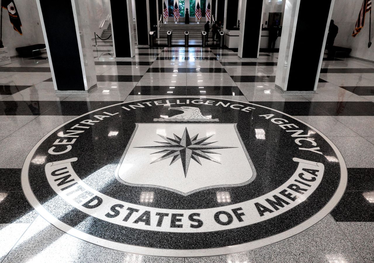 The seal of the Central Intelligence Agency is shown at the entrance of the CIA headquarters in McLean, Virginia, in September 2022.