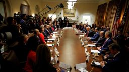 President Donald Trump hosts his first cabinet meeting in Washington, DC, on February 26.