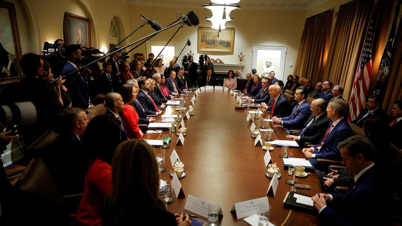 President Donald Trump hosts his first cabinet meeting in Washington, DC, on February 26.