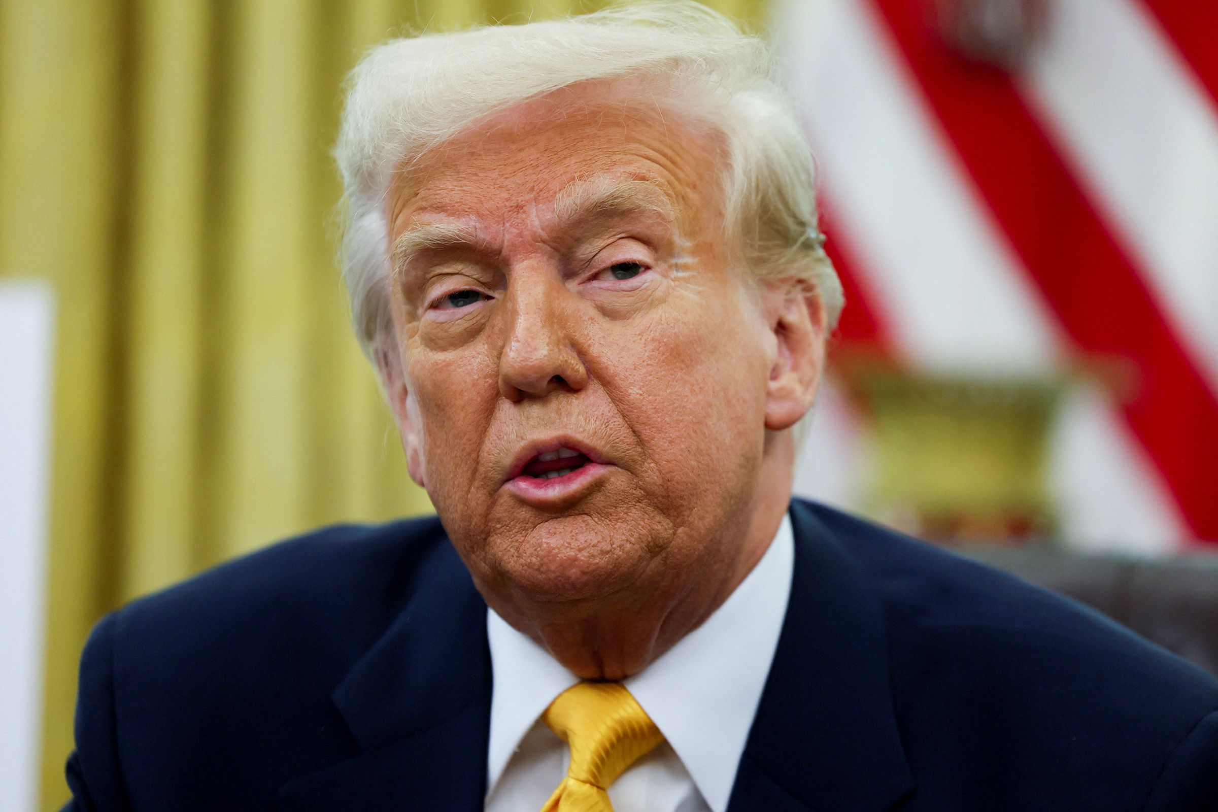 President Donald Trump delivers remarks in the Oval Office of the White House in Washington, DC, on March 7. 