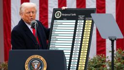 President Donald Trump delivers remarks on tariffs in the Rose Garden at the White House in Washington, DC, on April 2.