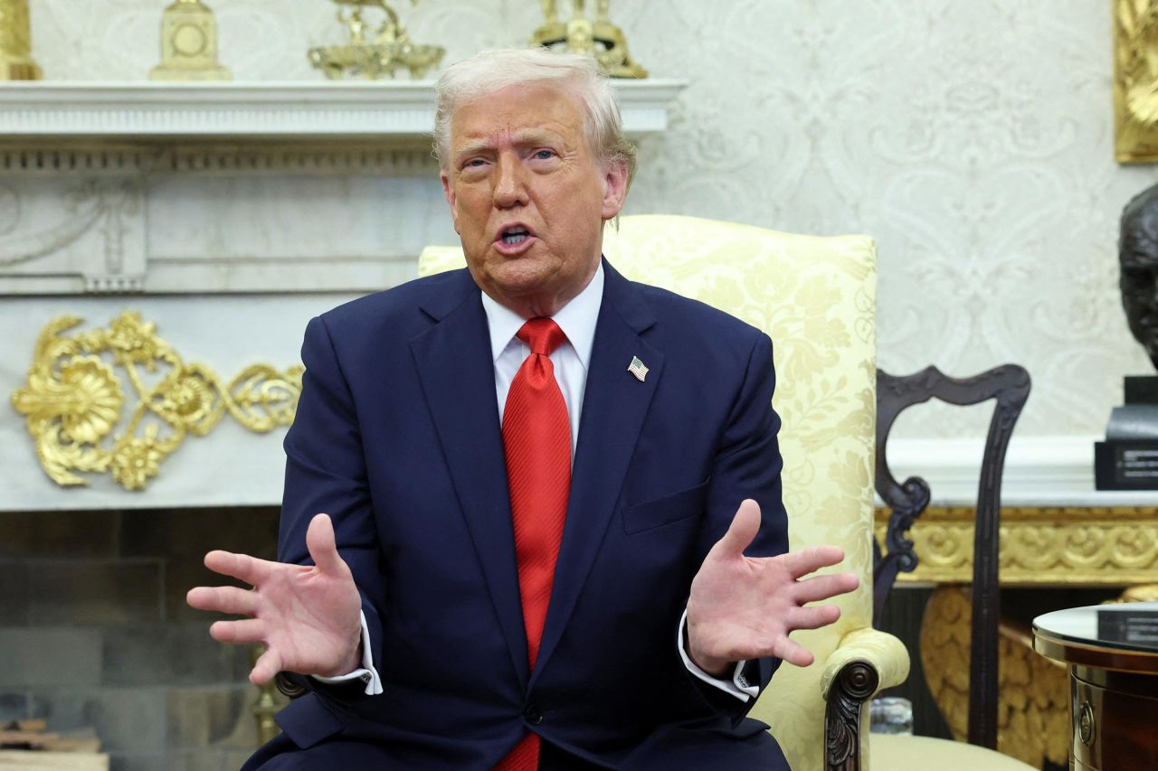 President Donald Trump meets with El Salvador President Nayib Bukele in the Oval Office at the White House in Washington, DC, on April 14.