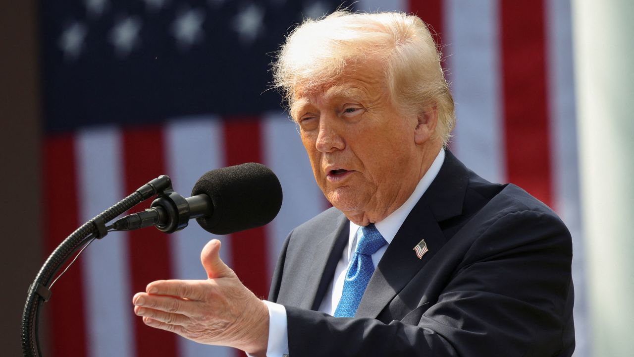 President Donald Trump speaks as he holds a signing ceremony for the Take it Down Act in the Rose Garden of the White House in Washington, DC, on May 19. 