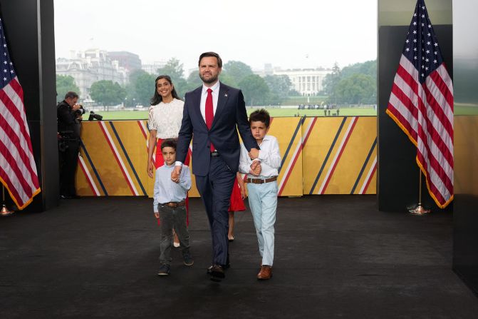 Vice President JD Vance, Usha Vance and their children arrive for the parade on Saturday, June 14.