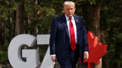 President Donald Trump arrives at the G7 summit in Kananaskis, Alberta, Canada, on June 16.