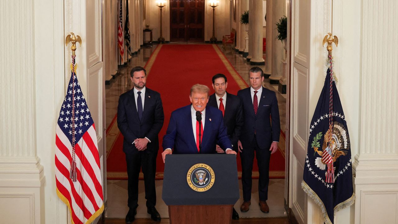 President Donald Trump delivers an address to the nation alongside Vice President JD Vance, Secretary of State Marco Rubio and Defense Secretary Pete Hegseth at the White House in Washington, DC, on June 21.