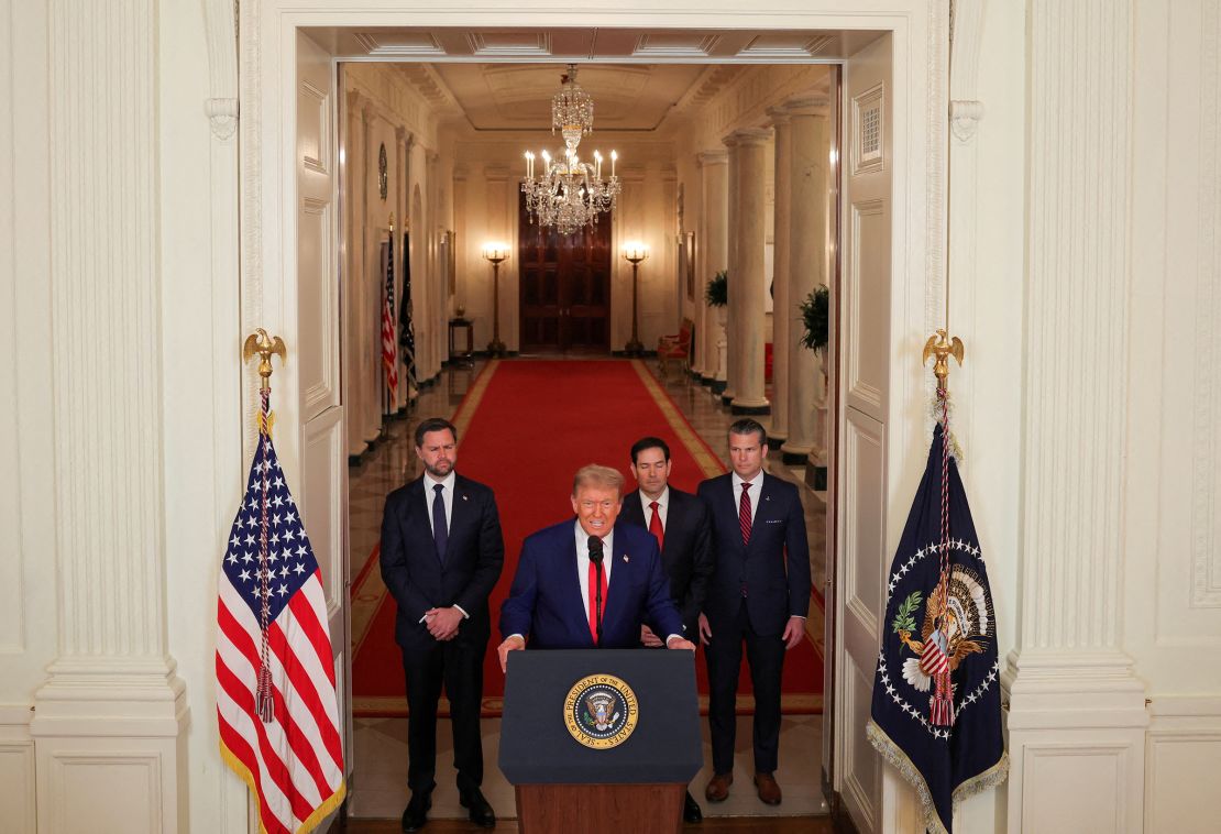 President Donald Trump delivers an address to the nation alongside Vice President JD Vance, Secretary of State Marco Rubio and Defense Secretary Pete Hegseth at the White House in Washington, DC, on June 21.
